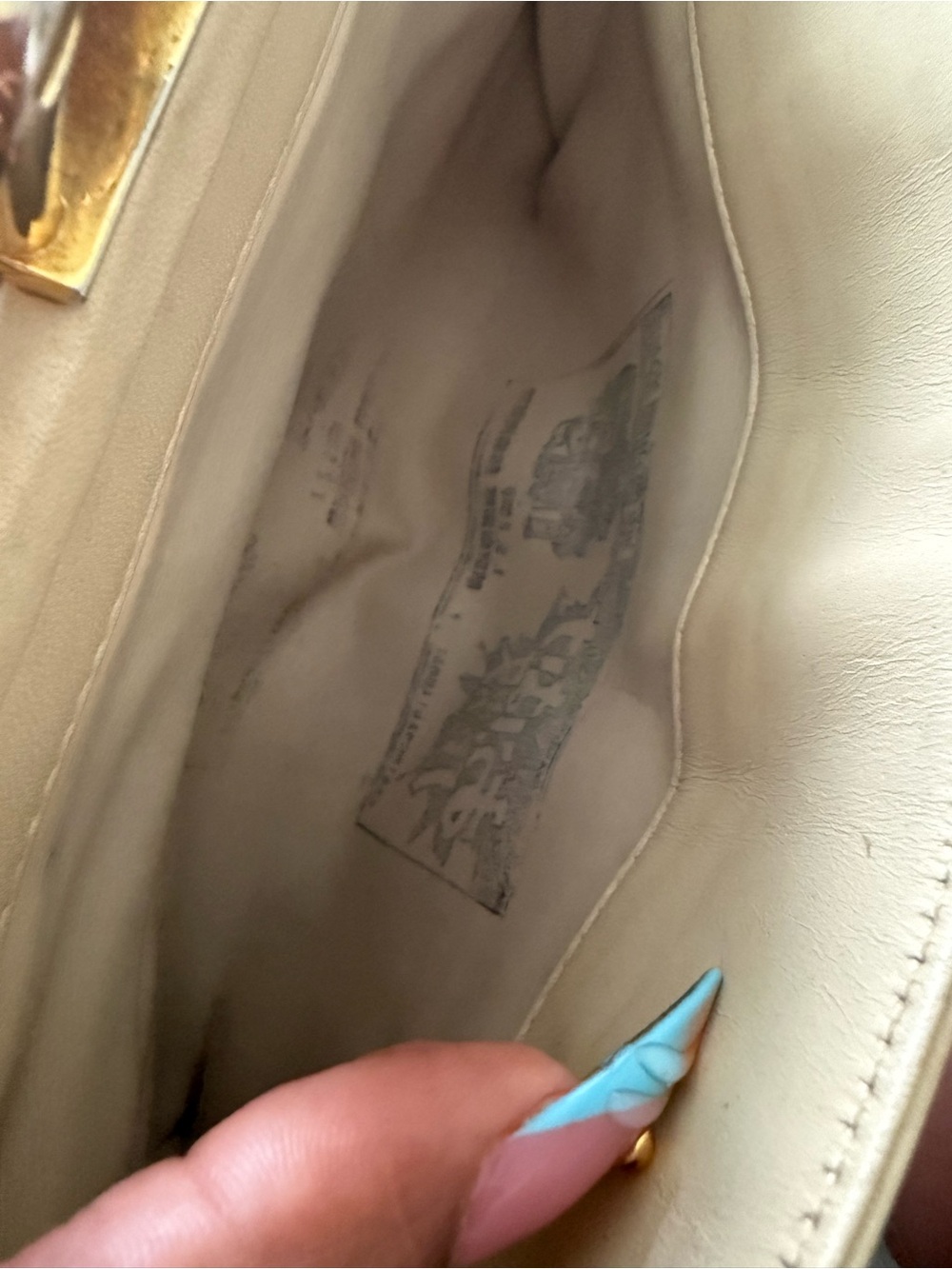 Cream Leather Shoulder Tote with Gold Hardware - Picture 6 of 10